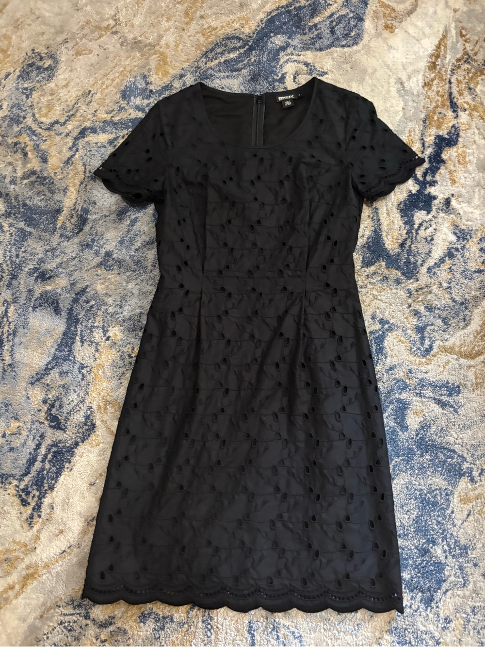 DKNY Black Eyelet Short Sleeve Mini Dress